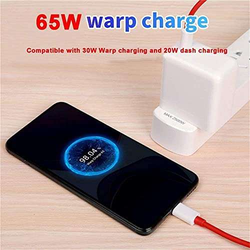 One Plus Warp Dash SUPERVOOC 65w Charger with USB to C Cable Compatible with One Plus 10T, 10R, 10pro, 9 pro, 9RT, 9, 8, 8t 4