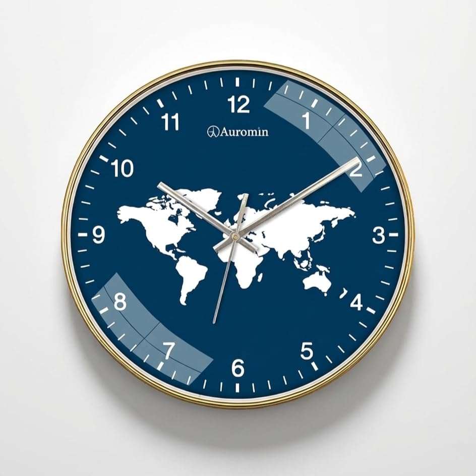 Auromin Designer Wall Watch for Living Room | Fancy Wall Clock for Bedroom Stylish Latest | Watch for Home Wall, Silent Modern Luxury Wall Clocks for Office, Kitchen, Home Décor (World-Blue) 1