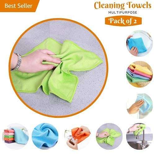 Diamonddeal Microfiber Glass Scrubbing Cloth & Polishing Cloth (Set of 2)-Fast Drying Cleaning Cloth for Any Surface Car, Gym, Spa, Kitchen, Floor, Glass, to Rub Dirty Surface (Size 30CM X 30CM). 5