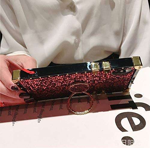 a20s for Samsung Galaxy A20S (not fit A20) Case,Fashion Design Bling Glitter Cute Gold Square Soft TPU Trunk Cover with Finger Ring Grip Kickstand for Man Women Girl Phone Skin,Red 3