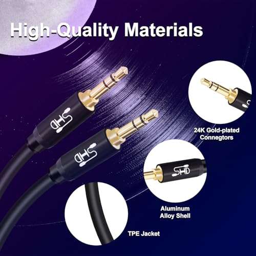 SHD Aux Cable, 3.5mm Audio Cable Aux for Car Auxiliary Audio Stereo Cable 3.5mm Cord Premium Sound Dual Shielded with Gold Plated Connectors-3Feet 3