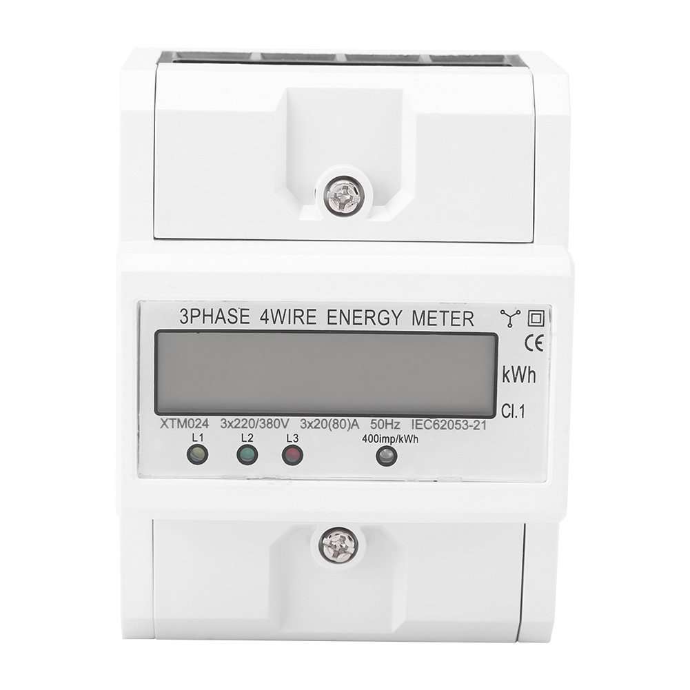 Digital Electric Meter DIN Rail Mount,3 Phase 4 Wire Kwh Electronic Energy Meter,50 Hz/60 Hz 3 x 20(80A) Multifunctional Usage Power 2