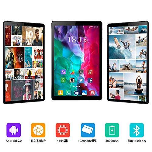 Tablets 10.1 inch Android 9.0,2 in 1Tablet with Keyboard, Tablet case & Mouse,4GB RAM 64GB ROM,Dual SIM 4G Call 8MP,8000mAh Computer Tablets, Bluetooth/Google Play/GPS Tablet PC(Black) 5