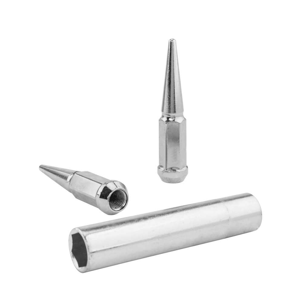 MOTORHOT 32Pcs Wheel Spike Lug Nut with 1 Socket Key 14x2 Chrome Tall Closed End Nuts Compatible with 1999-2004 Ford F-250 Ford F-350 Super Duty 5