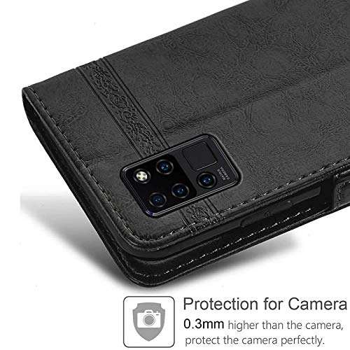 for OUKITEL C21 Case, with Tempered Glass Screen Protector Kickstand Card Slots Stand Holder Magnetic Flip PU Leather Shockproof Protective Wallet Case for OUKITEL C21 6.4” Phone Case,Black 3