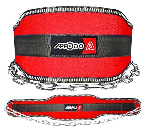 Aprodo Sports DIP Belt with Steel Chain 36 INCHES Weighted Chain for DIPS Pull UPS Weight Lifting Crossfit ONE Size FITS All (RED) 1