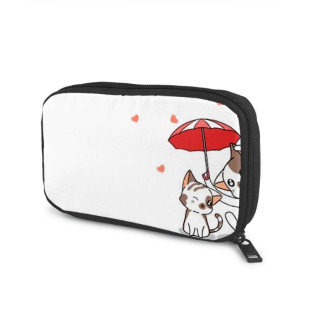 Electronics Accessories Organizer Bag Banner Greeting Kawaii Cat Umbrella Protect Electronics Organizer Electronic Cable Travel Organizer Storage Bag of Cases for Cable, Charger, Phone, USB, Sd Car 1