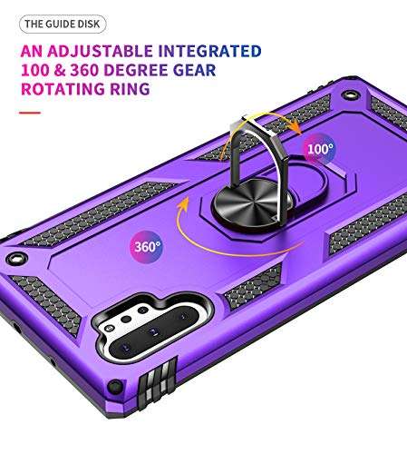Samsung Galaxy Note 10 Plus Case with HD Screen Protectors, Military-Grade Metal Ring Holder Stand, Drop Tested Shockproof Cover for Note10+/5G Purple 5