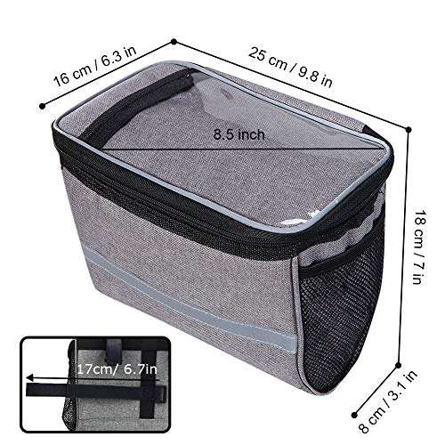 WOTOW Bike Basket Front Bag - Bike Handlebar Insulated Cooler Bag with Cup Holder, Waterproof Bicycle Storage Bag 2.75L for Adult Mountain Road Bikes with 8" Touch Screen Phone Holder 3