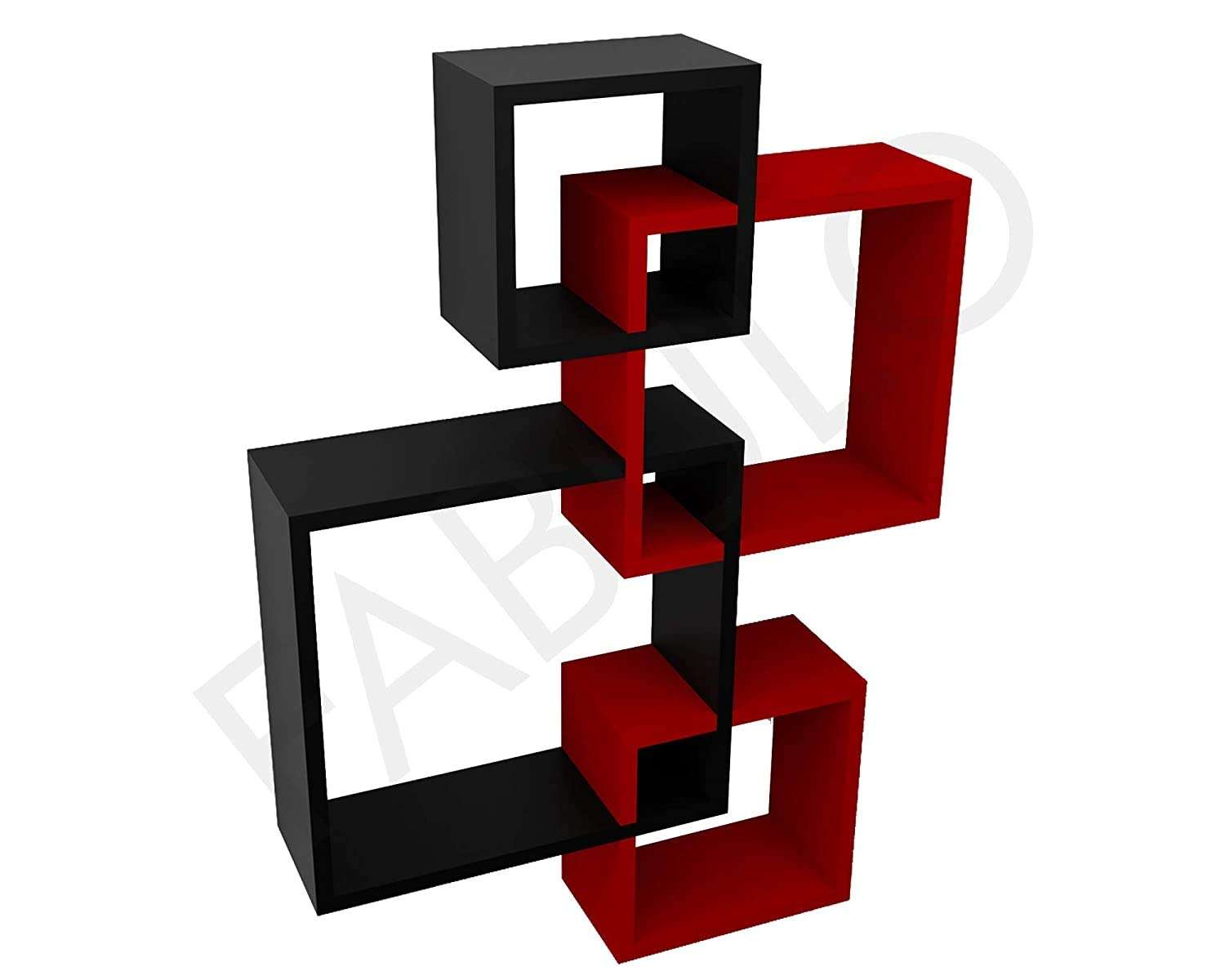 Timberhub Wooden Glossy Intersecting Wall Mounted Book Shelves for Living Room Home Decoration for Office Decor (Red & Black) 3