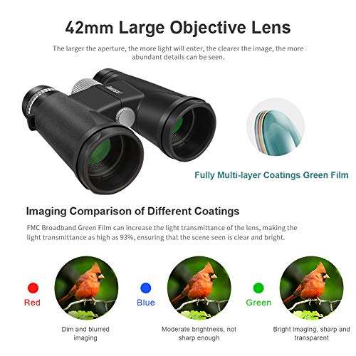 12x42 Binoculars for Adults, BAK4 Prism FMC Lens Large Eyepieces, HD Professional Binoculars for Bird Watching, Hunting, Hiking, Travel Sightseeing, Concerts, Sports with Smart Phone Adapter 2