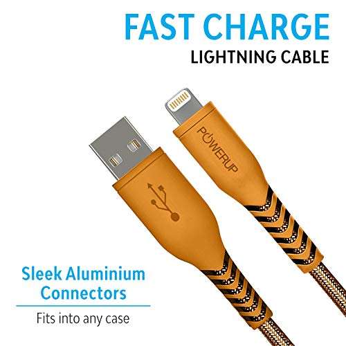 POWERUP® MFi Certified 1.5 Meter Sync and Charge Nylon Extra Tough Unbreakable Braided USB A Cable Compatible with iPhone 11/11 Pro/11 Pro Max/X/XR/XS/XS Max & SE (2020) - Orange 6
