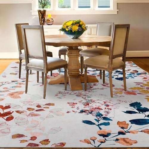 Fashriend Phyllis Modern Area Rug, 3'6''×5'6'' Washable Accent Floral Rug, Non-Slip Flower Leaf Carpet, Non-Shedding Colorful Rug with Low Pile for Living Room, Bedroom, Dining, Office, Multicolor 5