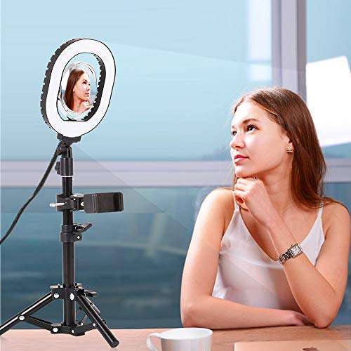 7×6" Selfie Ring Light,Dimmable USB Desktop lighting with Adjustable Stand & Cell Phone Holder for Live Stream/Makeup, for Vlog, YouTube Video/Photography, Compatible with iPhone Android (oval) 1