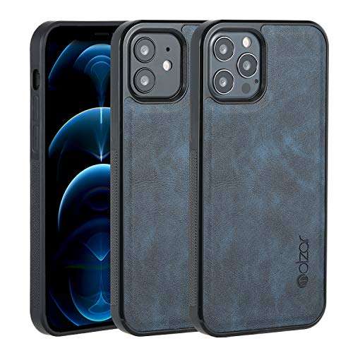 molzar GripBig Series iPhone 12 and 12 Pro Case with TPU and Faux Leather, Built-in Metal Plate for Magnetic Car Mount, Wireless Charging Support, Compatible with iPhone 12/12 Pro, Black/Blue 1