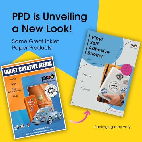 PPD Printable Vinyl Sticker Paper for Inkjet Printer, Matte Sticker Paper 8.5 x 11, Self-Adhesive Print Your Own Stickers at Home, Custom Photo, Waterproof & Tear Resistant, Instant Dry (20 Sheets) 2
