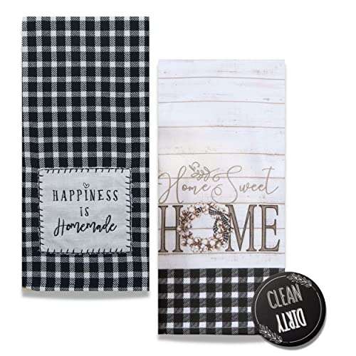 18TH STREET GIFTS Farmhouse Kitchen Towels, Set of 2 Black and White Buffalo Plaid Towels - Happiness is Homemade and Home Sweet Home 1