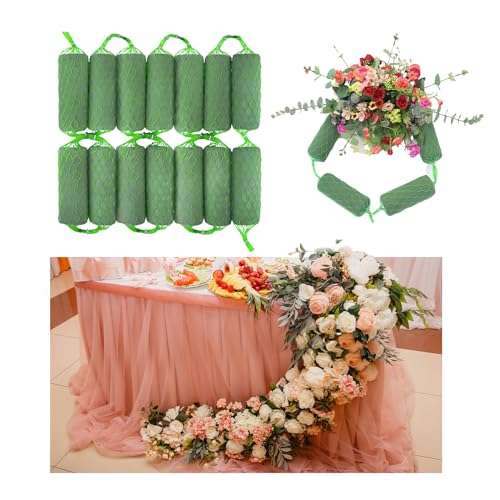 Flower Sponge Blocks Kit, 9.2 Feet Floral Foam Garland for Flowers, Absorption Flower Holder Arch Door, Floral Craft Dry Foam Bricks, Green Floral Foam Arrangement, for Home Wedding Garden-14PCS 1