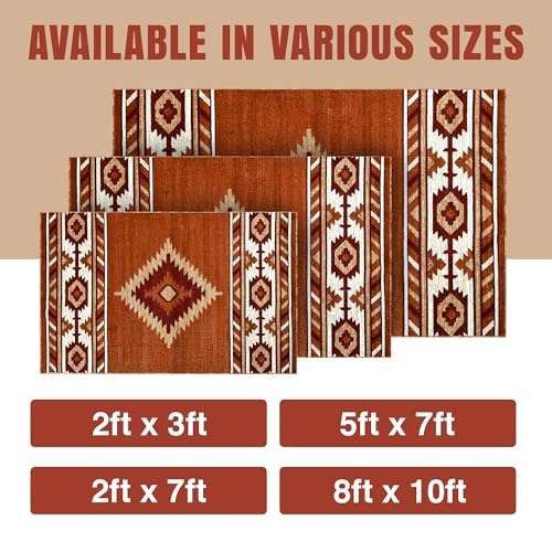 YHSF South West Native American Area Rug - Easy Clean, Thick, Soft, Durable Native Tribal American Indian Inspired Rug for Bedroom/Living Room/Hallways and More - Rust, 2 Feet x 3 Feet 4