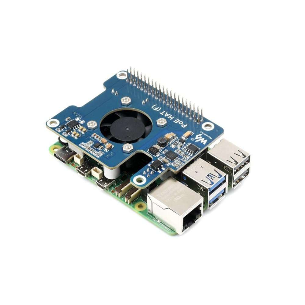 Power Over Ethernet HAT (F) for Raspberry Pi 5/CM 5 High Power Onboard Cooling Fan with Metal Heatsink Supports 802.3af/at Network Standard 6