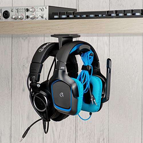 BRAINWAVZ UltraT Large Under Desk Headphone Stand Mount Holder, for Gaming, Music, Mobile Headsets Hanger, No Screws, Cable Hook (Black) 2