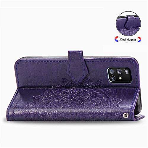 LEMAXELERS Samsung Galaxy A51 5G Case PU Leather Phone Case Mandala Embossed Wallet Flip Shockproof Protective with Stand Card Holder Cover for Samsung Galaxy A51 5G. Mandala Purple SD 6