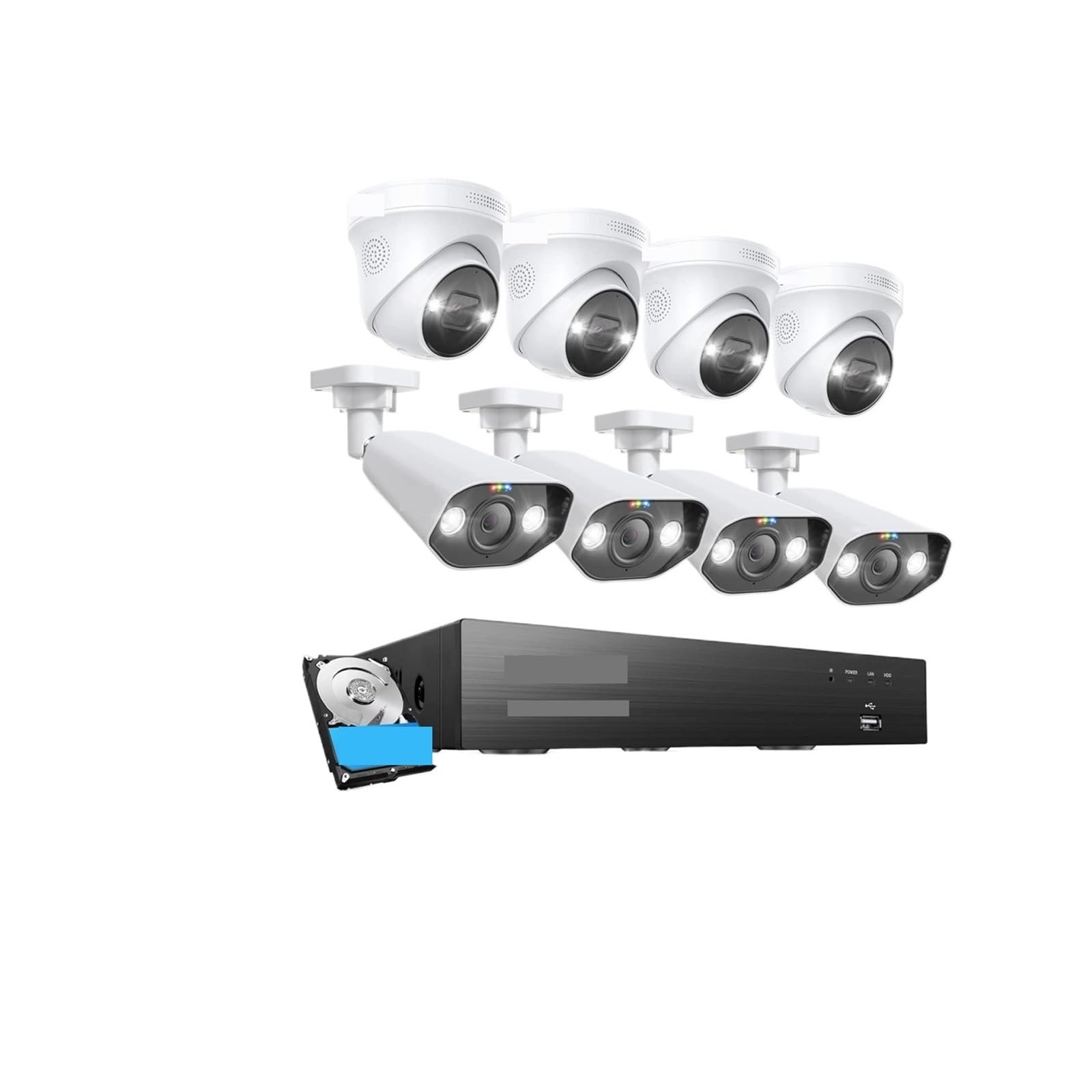 QDVOPHZA 8MP CCTV System 8CH H.265+ 4K Ultra HD PoE NVR Kit 2-Way Audio Spotlight Siren Outdoor Video Surveillance IP Camera Set(None,4 Bullet 4 Dome) 3