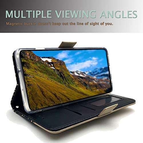 Luxury Flip Wallet Case for Samsung Galaxy A71 Printed Lace Folio Wristlet Lanyard Card Slot Kickstand Feature with Girl Women Cover for SamsungA71 (Galaxy A71 4G, Black) 4