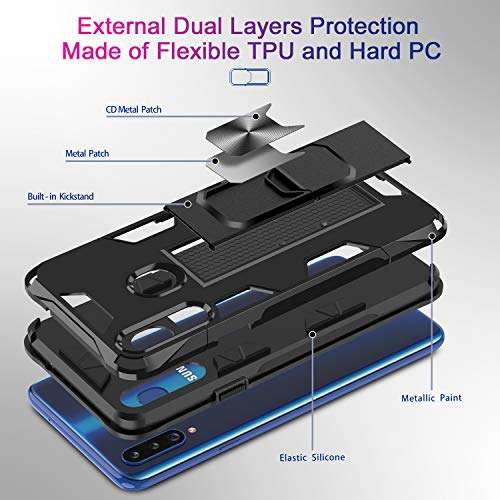 LeYi for Samsung A20S Case (Not for A20), Samsung Galaxy A20S Case with 2 Tempered Glass Screen Protector, Military-Grade Shockproof Built-in Kickstand Car Mount Phone Case for Galaxy A20S, Black 6