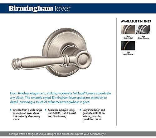SCHLAGE Birmingham Lever with Camelot Trim Non-Turning Lock, Bright Chrome (F170 BIR 625 CAM) 2