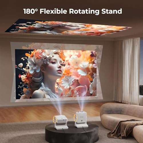 Projector-4K with WiFi and Bluetooth: [Google TV/1500 ANSI/Voice Control/Built-in Apps] Outdoor-Projector, Portable-Movie-Smart-Projector, Sovboi 1080P Home-Ceiling-Proyector 180° Stand/300 ''Display 6
