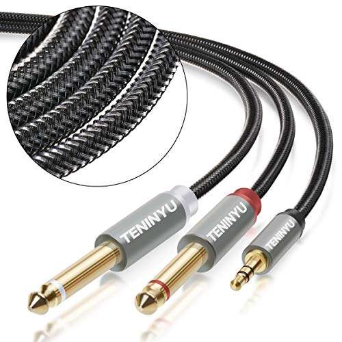 TENINYU 3.5mm 1/8" TRS to Dual 6.35mm 1/4" TS Mono Stereo Y-Cable Splitter Cord Compatible for iPhone, iPod, Computer Sound Cards, CD Players, Multimedia Speakers and Home Stereo Systems (6FT) 5