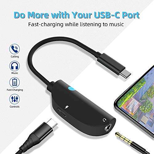 Butook USB Type C to 3.5mm Audio Adapter, Compatible with Google Pixel, Samsung Galaxy, iPad Pro, Sony XZ2/XZ3, Hi-Fi Sound Quality, Aluminum Construction, Fast Charging 3