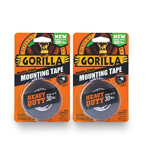 Gorilla - Heavy Duty Double Sided Mounting Tape; Weatherproof; 1" x 60"; Black; (Pack of 2)