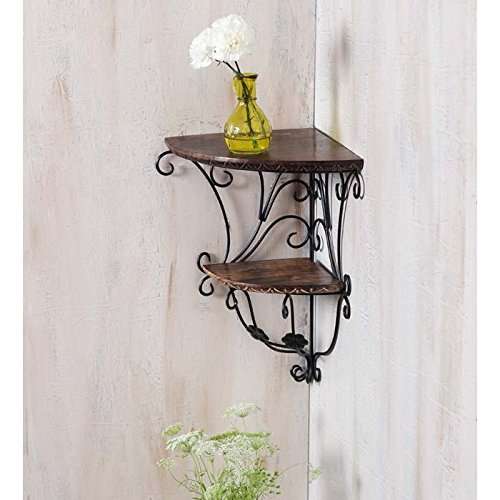 WOODENCLAVE Handcarved Solid Wood Floral Design Wall Mounted Floating Shelf Wooden Wall Double Brackets Shelves Set for Home Living Room Decor - (Brown) 1