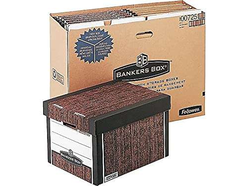 Bankers Box 4 Pack R-KIVE Heavy-Duty File Storage Boxes, FastFold, Lift-Off Lid, Letter, Woodgrain 3