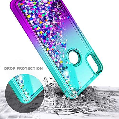 NZND Case for T-Mobile REVVL 4 with Tempered Glass Screen Protector (Full Coverage), Glitter Liquid Floating Waterfall Girls Cute Phone Case Cover (Aqua/Purple) 4