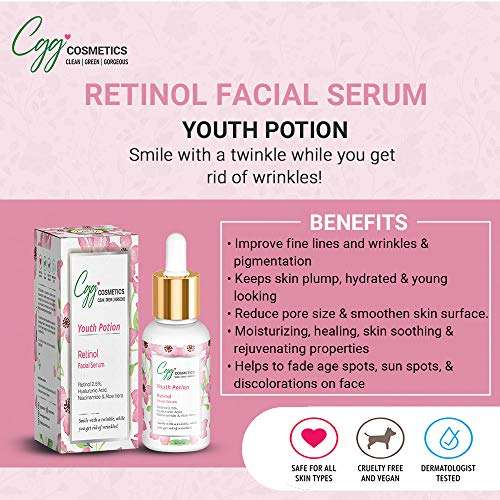 CGG Cosmetics Retinol 2.5%, Hyaluronic Acid, Niacinamide and Aloe Vera Facial Serum - 30ml 3