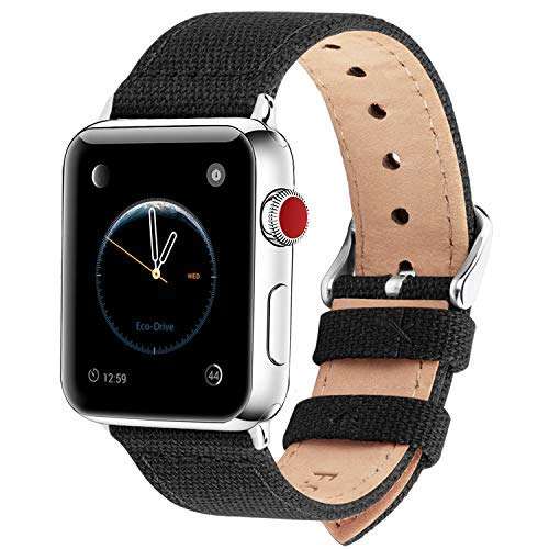 Fullmosa Compatible Apple Watch Band 45mm 44mm 42mm 41mm 40mm 38mm, Canvas NATO Style for iWatch Strap Compatible with Apple Watch Series 7/SE/6/5/4/3/2/1, 45mm 44mm 42mm Black 1