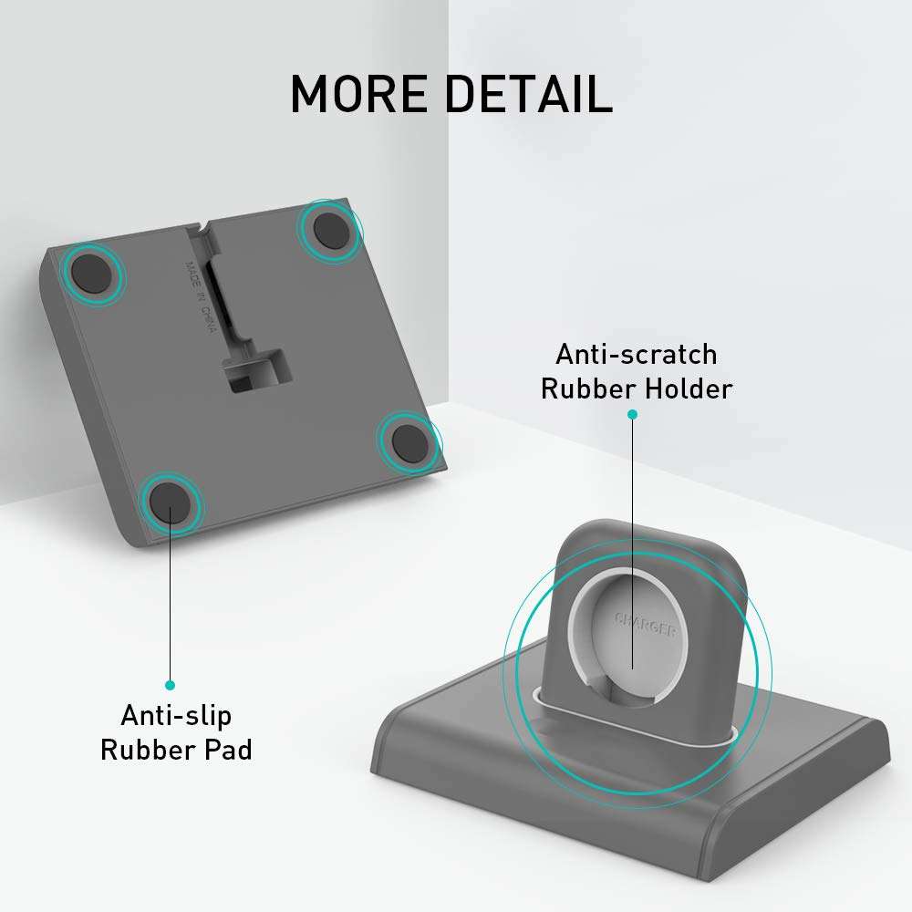 Delidigi iWatch Charging Stand Dock ABS Desktop Holder Accessories [Adapter NOT Included] Compatible with Apple Watch Series SE/6/5/4/3/2/1(44/42/40/38mm), Supports Nightstand Mode (Dark Grey) 4