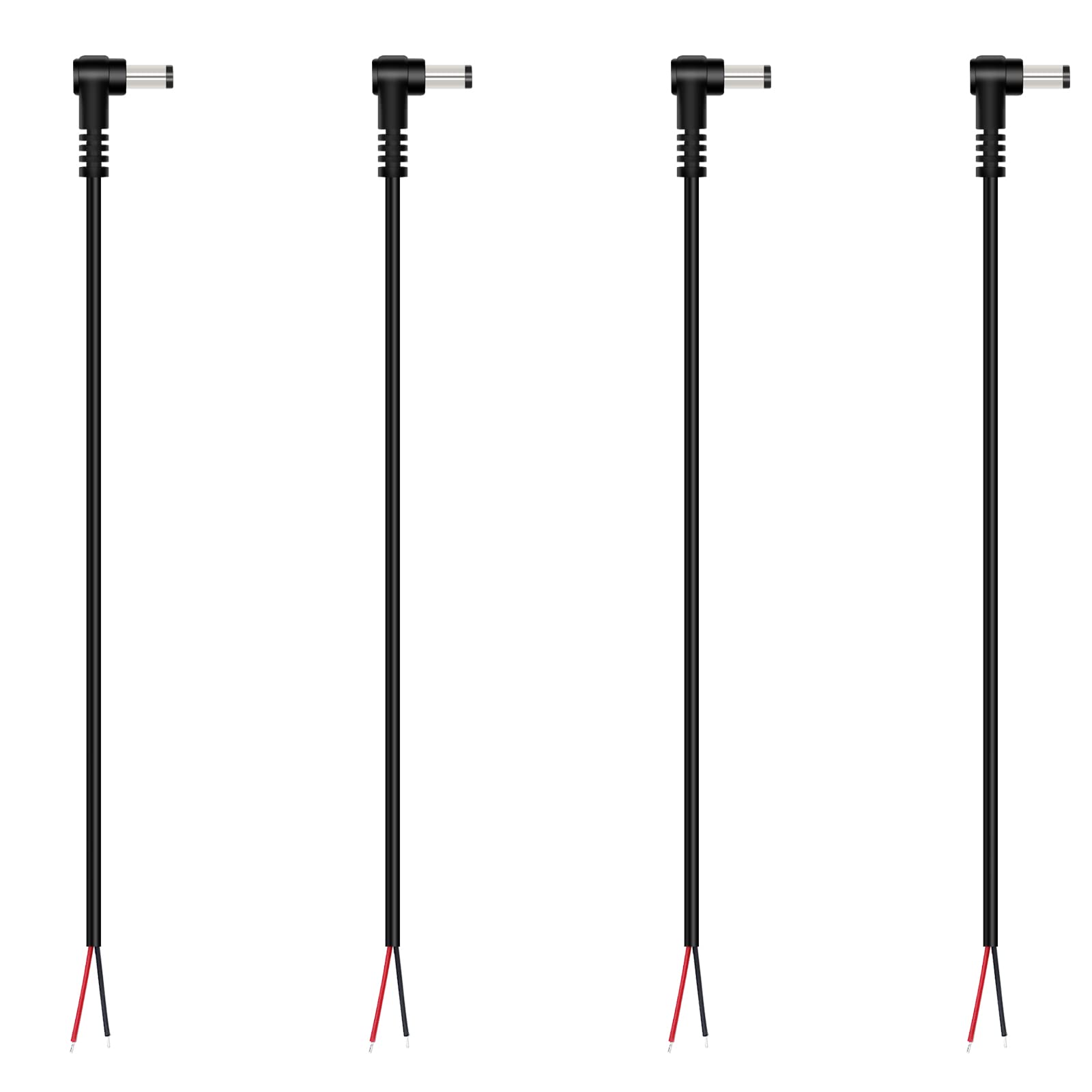 Fancasee (4 Pack) Replacement 5.5mm x 2.1mm 90 Degree Right Angle DC Power Male Plug Jack to Bare Wire Open End Pigtail Power Cable Cord for DC Power Supply Cable Repair 1