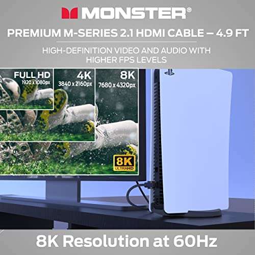 Monster M-Series 3000 Certified Premium 8K High Speed - 2.1, 4K 120Hz , 48 Gbps- HDMI Cables for Apple TV, Roku, Smart TV, Laptop, Montior - 4.9 ft 2