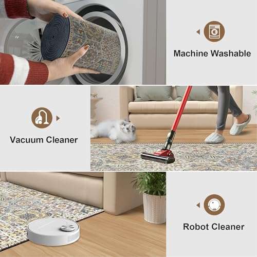 JUSTWOOF Machine Washable Boho Area Rug,3x5 Indoor Door mats for entryway,Non-Shedding Faux Wool Low-Pile Throw Rugs for Kitchen Laundry Bathroom Bedroom (Grey, 3x5ft) 4