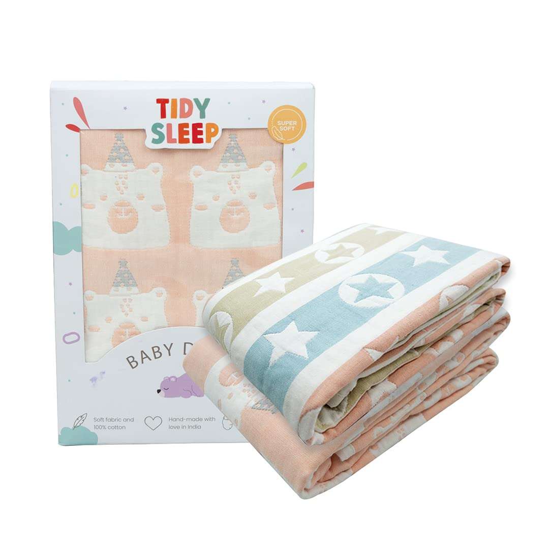 TIDY SLEEP Baby Blankets 6 Layer Wraper 100% Cotton Stroller Cover Receiving Blankets, (Pack of 2) (Pink & Multicolor) 1