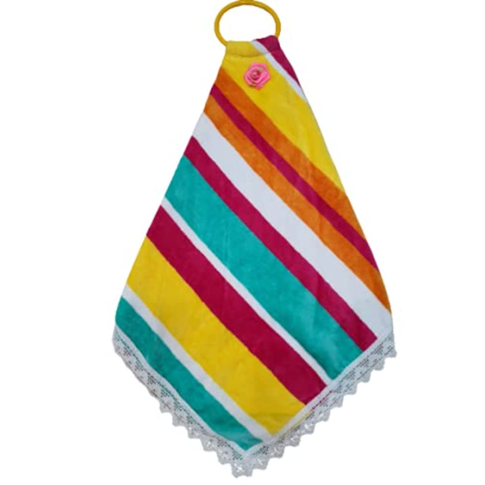 Aesthetic Hanging Towel | Designer Cotton Towel | Washbasin Napkin Hand Towel | Super Absorbent | Double Sided | Suitable for Washbasin & Kitchen Bothroom | Printed Towel Multicolor | Set of 4 4