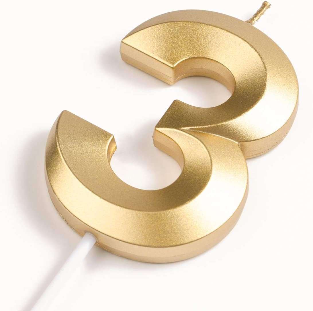 Sidhav Metallic Birthday Candle for A Stylish Celebration Shiny Celebration Illuminate The Moment Glamorous and Memorable Celebration Number 3