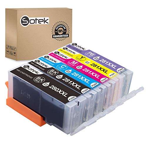 Sotek Compatible Ink Cartridge 280XL 281XL 280 281 PGI-280XXL CLI-281XXL, Work for Canon PIXMA TS9120 TS8120 TS8220 TS8320 TS8322 TS9120 TS8100 TS8200 TS8300 Printers (6 Pack, with Photo Blue) 1