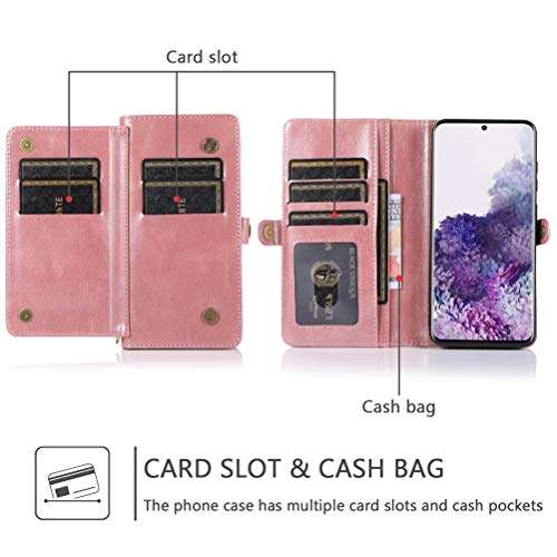 Harsel Samsung S20 Ultra Flip Case for Men/Women,Detachable Magnetic Phone Case Folio Cover with Purse Stand Card Holder Money Pouch Strap Pu Leather Cover Wallet Case for Galaxy S20 Ultra,Pink 3