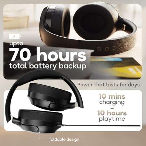 Boult Newly Launched Q Over Ear Bluetooth Headphones with 70H Playtime, 40mm Bass Drivers, Zen™ ENC Mic, Type-C Fast Charging, 4 EQ Modes, Bluetooth 5.4, AUX Option, IPX5 Wireless Headphones (Black) 4