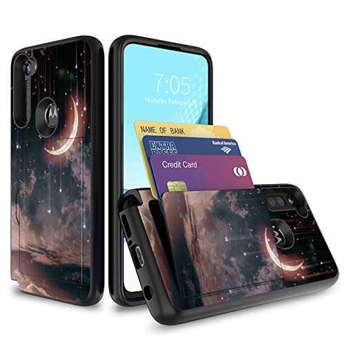 for Moto G Stylus Case, for Motorola G Stylus Wallet Case, Dual Layer Hybrid Hard PC Back Cover & Soft Silicone Shockproof Protection Phone Cases with Credit Card Slot for Moto G Stylus, Sky Moon 1